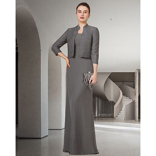 

Spezzato A tubino Abito da cerimonia per signora Elegante Con decorazione gioiello Lungo Chiffon Di pizzo Mezza manica con Con applique 2023