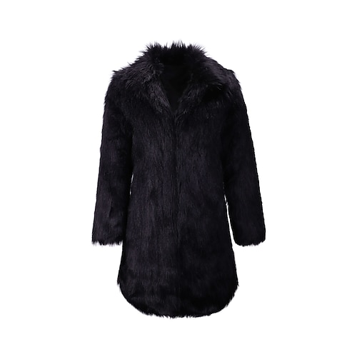 

Women's Faux Fur Coat Teddy Coat Sherpa jacket Fleece Jacket Going out Fall Winter Long Coat Regular Fit Thermal Warm Elegant Jacket Long Sleeve Solid Color Quilted Black