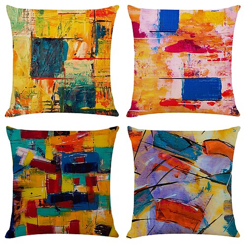 

4 pcs Pillow Cover, Abstract Simple Classic Square Zipper Traditional Classic