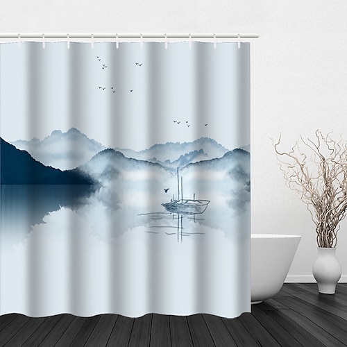 

Shower Curtain With Hooks Suitable For Separate Wet And Dry Zone Divide Bathroom Shower Curtain Waterproof Oil-proof Casual Polyester Waterproof