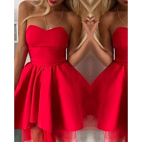 

A-Line Cocktail Dresses Minimalist Dress Homecoming Short / Mini Sleeveless Strapless Satin with Pleats 2022 / Cocktail Party