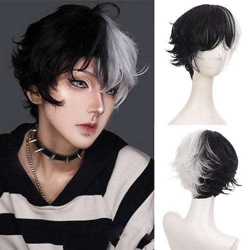 

Synthetic Wig Straight With Bangs Wig Short A7 Synthetic Hair Men's Soft Party Easy to Carry Blonde Black White