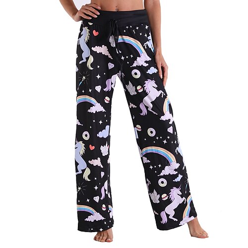 

Women's Culottes Wide Leg Chinos Pants Trousers Green Red Navy Blue Mid Waist Fashion Casual Weekend Print Micro-elastic Full Length Comfort Unicorn S M L XL XXL / Loose Fit