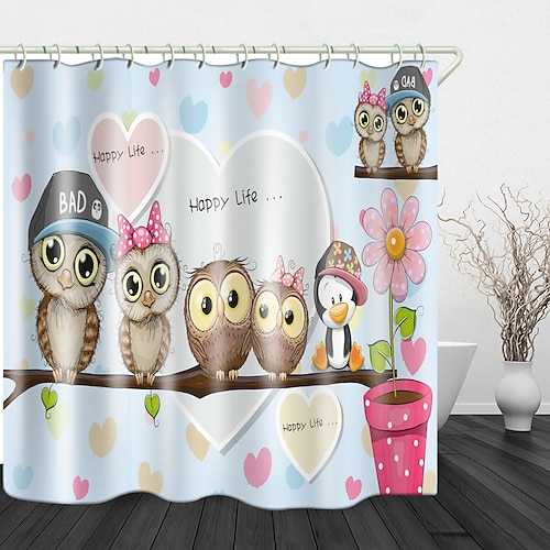 

Cute Owl Print Waterproof Fabric Shower Curtain for Bathroom Home Decor Covered Bathtub Curtains Liner Includes with Hooks 70 Inch