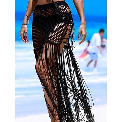 

Women's Swimwear Swimsuit Cover Up Beach Bottom Normal Swimsuit Tassel Hole Solid Color Abstract Green White Black khaki Bathing Suits New Fashion Sexy / Slim