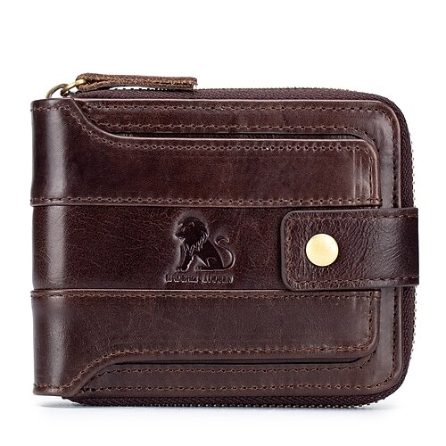 

Men's Unisex 2022 Wallet Cowhide Zipper Plain Daily Formal Outdoor Black Dark Green Orange Coffee