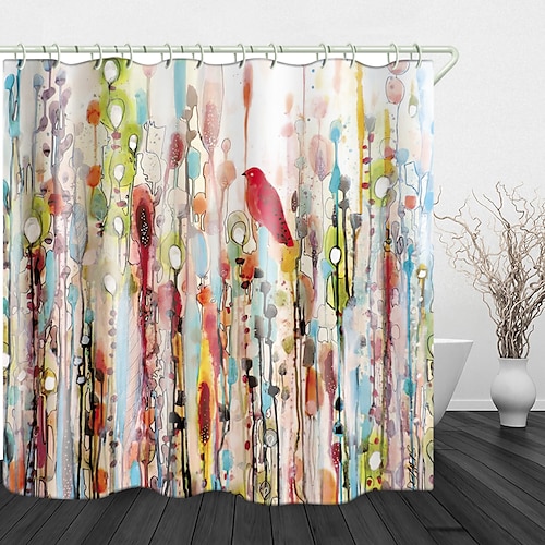 

Watercolor flowers and Birds Print Waterproof Fabric Shower Curtain for Bathroom Home Decor Covered Bathtub Curtains Liner Includes with Hooks