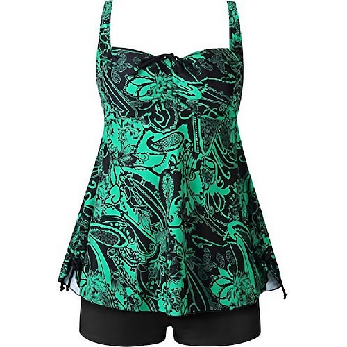 

Dame Badetøy Tankini 2 stk Store størrelser Badedrakt Vannsport for store byster Blomstermønster Grønn Svart Blå Badedrakter ny Sportsklær / Fôret BH