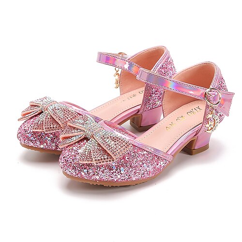 

Girls' Heels Flower Girl Shoes Princess Shoes School Shoes Rubber PU Little Kids(4-7ys) Big Kids(7years ) Daily Party & Evening Walking Shoes Rhinestone Bowknot Sparkling Glitter Pink Silver Fall