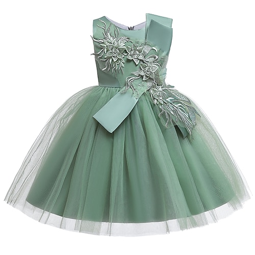 

Kids Girls' Dress Jacquard Above Knee Dress Party Pleated Sleeveless Cute Dress 3-12 Years Green Blue Wine