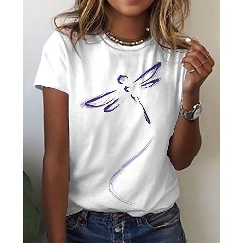 

Women's T shirt Tee White Graphic Print Short Sleeve Daily Weekend Basic Round Neck Regular S / 3D Print