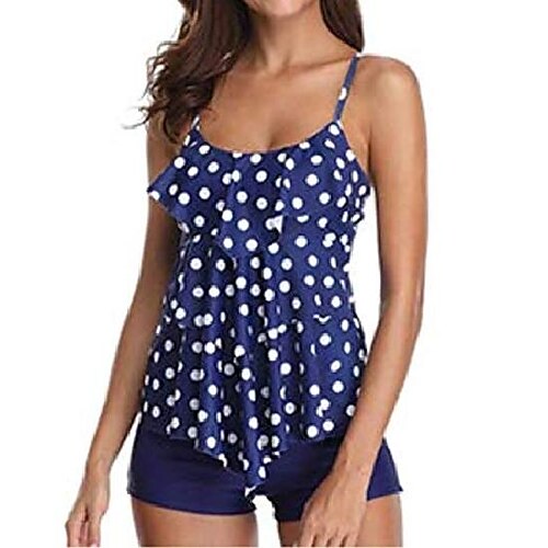 

Women's Swimwear Tankini 2 Piece Normal Swimsuit Slim Dot Wine Blue dot Black leaves Red leaves Vintage flowers Bathing Suits New Casual