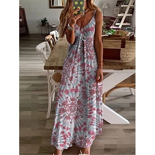 

Women's Long Dress Maxi Dress Green Blue Purple Sleeveless Tie Dye Print Spring Summer V Neck Loose Fit Boom Sale Dress S M L XL XXL 3XL