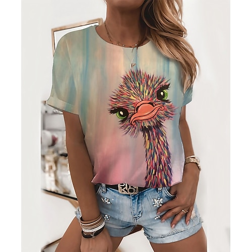 

Mulheres Camiseta Rosa Gráfico Animal Imprimir Manga Curta Diário Final de semana Básico Decote Redondo Padrão Pintura S