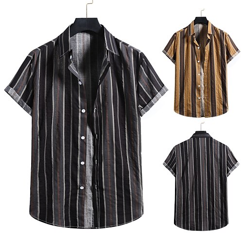 

Men's Shirt 3D Print Graphic Prints Button Down Collar Vacation Beach Print Short Sleeve Tops Black Yellow