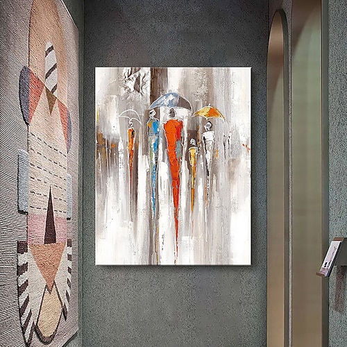 

Oil Painting 100% Handmade Hand Painted Wall Art On Canvas Vertical Abstract People Hold Umbrellas Modern Home Decoration Decor Rolled Canvas No Frame Unstretched