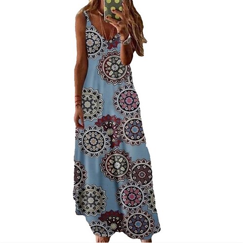 

damen langes kleid maxikleid grün schwarz blau ärmellos blumen frühling sommer v-ausschnitt boom verkauf kleid s m l xl xxl 3xl 4xl 5xl