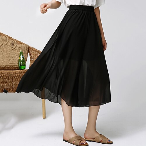 

Mujer Corte Sirena Midi Gasa Negro Faldas Verano Plisado Separado Gasa Sin Forro Vintage Sensual Vacaciones Noche L XL 2XL