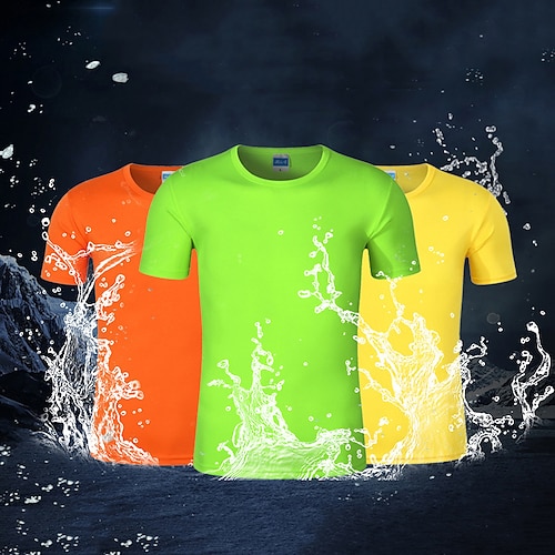 

Men's T shirt Hiking Tee shirt Short Sleeve Tee Tshirt Top Outdoor Quick Dry Lightweight Breathable Sweat wicking Summer Cotton Light Blue fluorescent green Pink Running