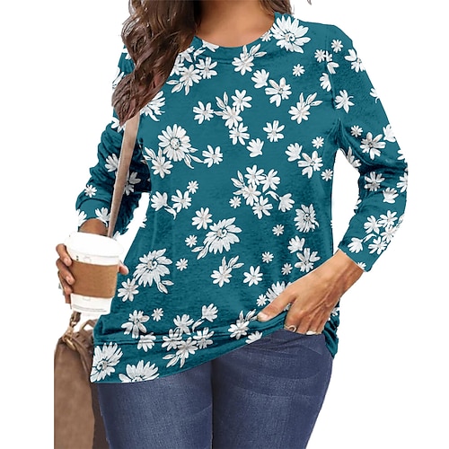 

Mujer Talla extra Tops Camiseta Floral Gráfico Foco Multicolor Estampado Manga Larga Cuello redondo Básico Azul Piscina Talla grande XL XXL 3XL 4XL 5XL / Tallas Grandes