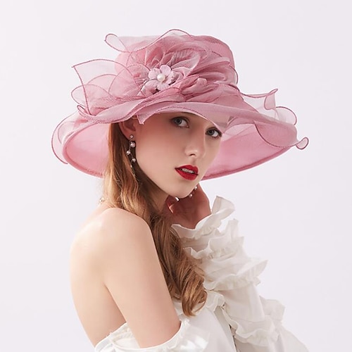 

Vintage Style Elegant Organza / Polyester / Polyamide Hats / Headwear / Straw Hats with Faux Pearl / Appliques / Flower 1 PC Casual / Holiday Headpiece