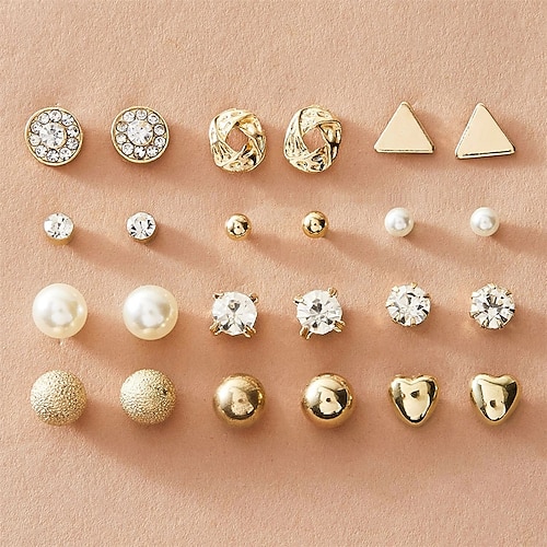 

12 Pairs Stud Earrings Earrings For Women's Imitation Pearl Imitation Diamond Alloy