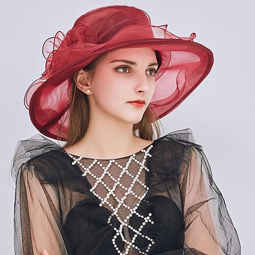 

Hats Headwear Straw Hats Organza Polyester / Polyamide Bucket Hat Straw Hat Sun Hat Casual Holiday Vintage Style With Appliques Headpiece Headwear