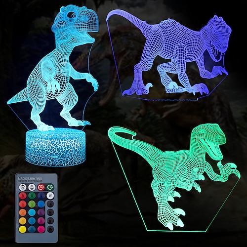 

Dinosaur 3D Nightlight Night Light For Children Color-Changing Adorable Remote Control Touch Dimmer Gradient Mode Thanksgiving Day Christmas AA Batteries Powered USB 3pcs