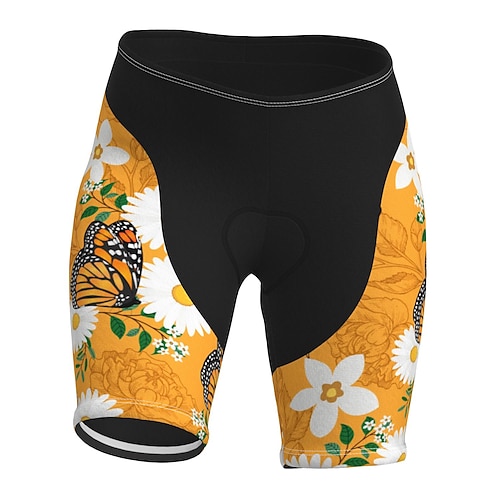 

21Grams Women's Bike Shorts Cycling Shorts Bike Shorts Pants Mountain Bike MTB Road Bike Cycling Sports Graphic Butterfly Floral Botanical 3D Pad Fast Dry Breathable Quick Dry Yellow Polyester Spandex