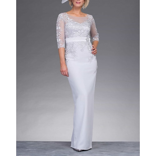 

Sheath / Column Mother of the Bride Dress Elegant Jewel Neck Ankle Length Italy Satin 3/4 Length Sleeve with Sash / Ribbon Appliques Crystal Brooch 2022