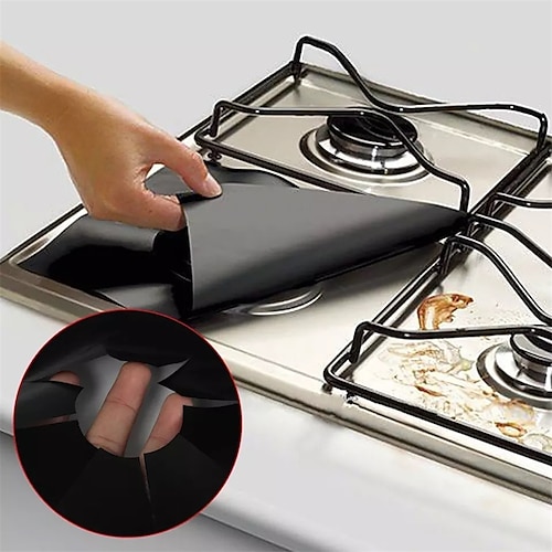 4 τεμάχια επαναχρησιμοποιήσιμο προστατευτικό γκάμας αερίου σόμπα καυστήρα ασφαλές μη κολλώδες και εύκολο στον καθαρισμό τεφλόν γυαλί μαύρο προστατευτικό μαξιλάρι για τον καθαρισμό εργαλείων κουζίνας