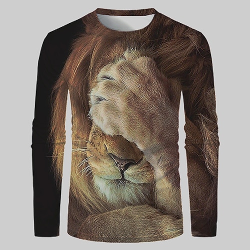 

Men's T shirt Tee Graphic Lion 3D Round Neck 1# 2# Rainbow 3D Print Daily Weekend Long Sleeve Print Clothing Apparel Streetwear Exaggerated