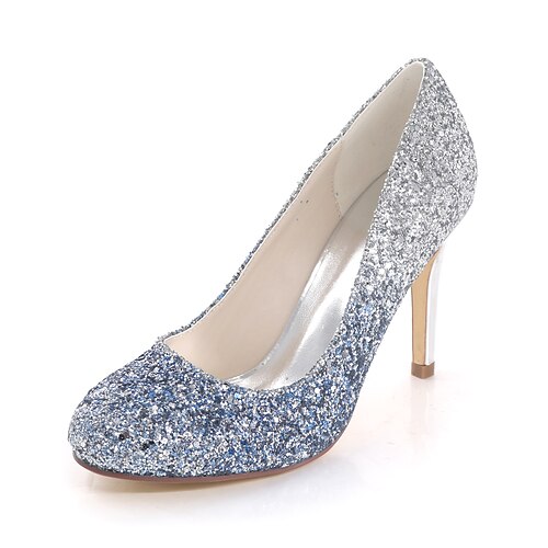 

Women's Wedding Shoes Wedding Heels Bridesmaid Shoes Stiletto Heel Round Toe Glitter Synthetics Loafer Color Block Black Fuchsia Blue