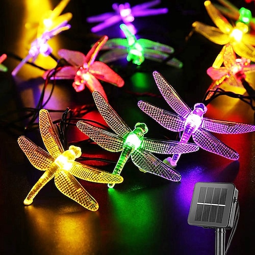 

Dragonfly Solar String Lights Outdoor 6.5M 30LEDs Waterproof Solar Fairy Lights 8 Modes Decorative Lights for Patio Garden Yard Fence Wedding Christmas Party Warm White RGB Multicolor
