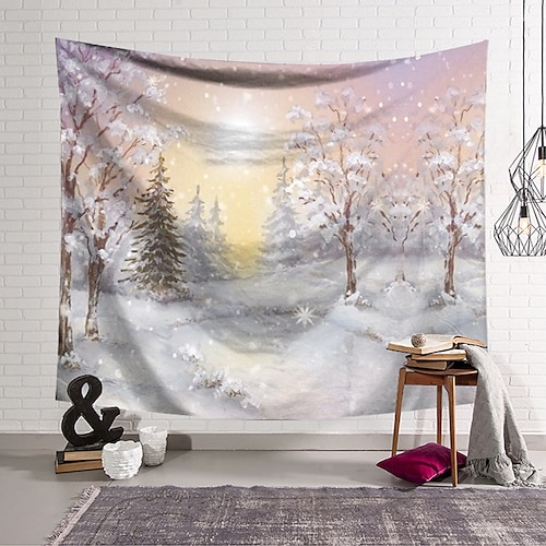 

Wall Tapestry Art Decor Blanket Curtain Hanging Home Bedroom Living Room Decoration Polyester Snow Scene