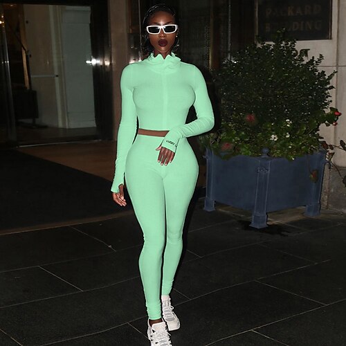 

Women's Sweatshirt Tracksuit Pants Sets Sweatpants Streetwear Green Black Sports Outdoor Casual Solid Color Zipper Stand Collar S M L XL XXL