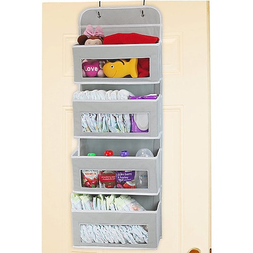 

Fabric Bedroom Storage Bag Clothes Bag Hanging Sorting Bag Wardrobe Underwear Storage Hanging Bag 4 Layers