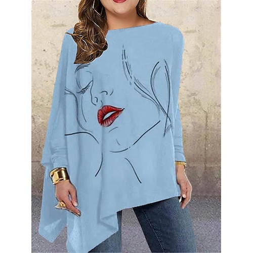 

Women's Plus Size Tops Blouse Graphic Prints Long Sleeve Round Neck Daily Fall Winter / Loose