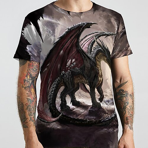 

Men's Unisex T shirt Tee Shirt Tee Animal Dragon Graphic Prints Round Neck Coffee 3D Print Plus Size Casual Daily Short Sleeve Print Clothing Apparel Basic Designer Big and Tall / Summer / Summer