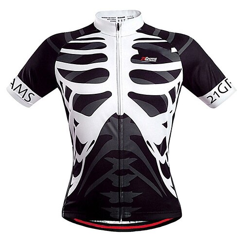 

21Grams Men's Cycling Jersey Short Sleeve Bike Jersey Top with 3 Rear Pockets Mountain Bike MTB Road Bike Cycling Fast Dry Breathable Quick Dry Moisture Wicking Black White Graphic Skull Sugar Skull