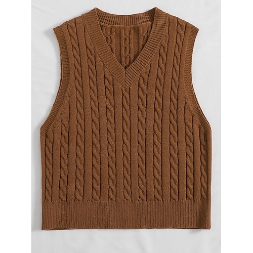 

Per donna Gilet maglione Maglione Cavi Maglia Lavorato a maglia Sottile Tinta unica A V Autunno Primavera Blu Viola S M L / Senza maniche / Senza maniche / Standard