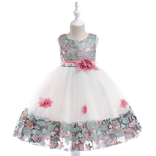 

Kinder Wenig Mädchen Kleid Jacquard Blume Party Geburtstag Mehrlagig Gitter Blau Rote Rosa Übers Knie Ärmellos Blume nette Art Kleider Kindertag Schlank 3-12 Jahre