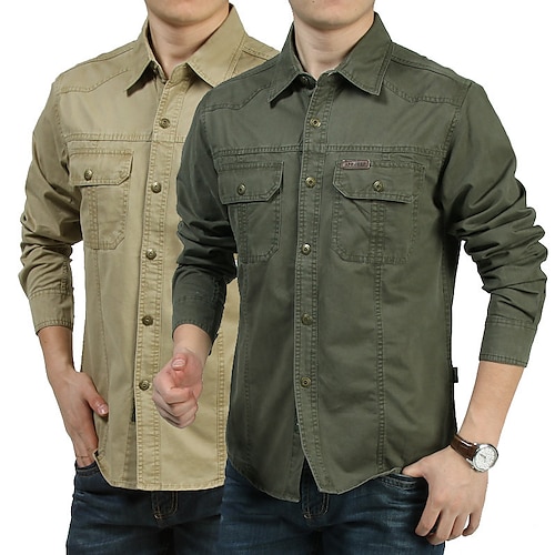 

Per uomo Camicia Camicie da lavoro Camicia con bottoni Camicia estiva Camicia da carico Verde militare Blu Cachi Beige Manica lunga Liscio Collo ripiegabile Ufficio Informale Bottone giù Abbigliamento