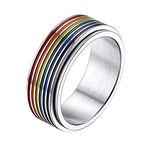

prosteel pride rings for women men size 9 stainless steel lgbtq pride rainbow fidget ring