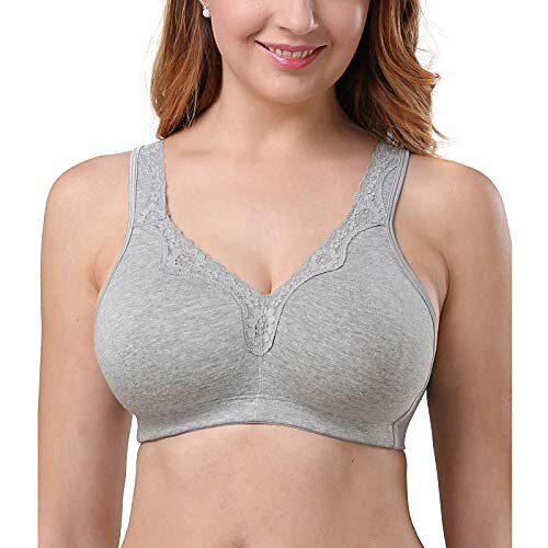 

Women's Wireless Bras Full Coverage Pure Color Hook & Eye Lace Cotton 1PC Black Gray