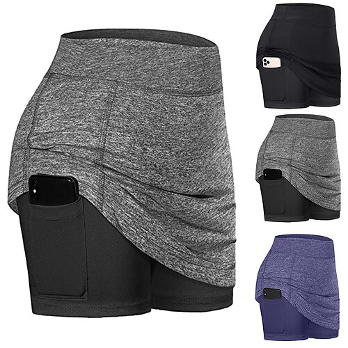 

Women's Athletic Skort Running Skirt Athletic Bottoms 2 in 1 with Phone Pocket Liner Spandex Gym Workout Running Jogging Training Exercise Breathable Quick Dry Moisture Wicking Sport Solid Colored