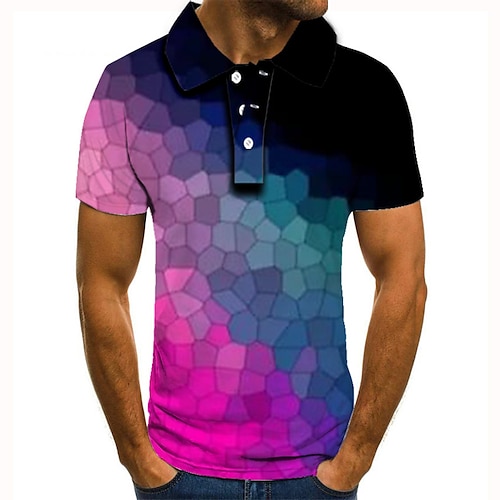 

Men's Collar Polo Shirt Golf Shirt Tennis Shirt Rainbow Graphic Prints Argyle Collar Rainbow 3D Print Street Casual Short Sleeve Button-Down Clothing Apparel Fashion Cool Casual / Sports