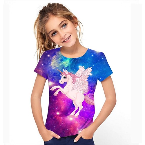 

Kids Girls' Graphic School 3D Print Short Sleeve Active 3-12 Years Rainbow