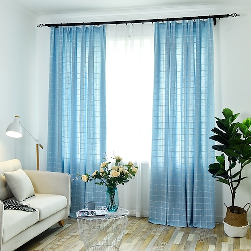 

Two Panel Modern Minimalist Style Thickened Hemp Cotton Plaid Jacquard Curtain Living Room Bedroom Dining Room Children's Room Study Curtain