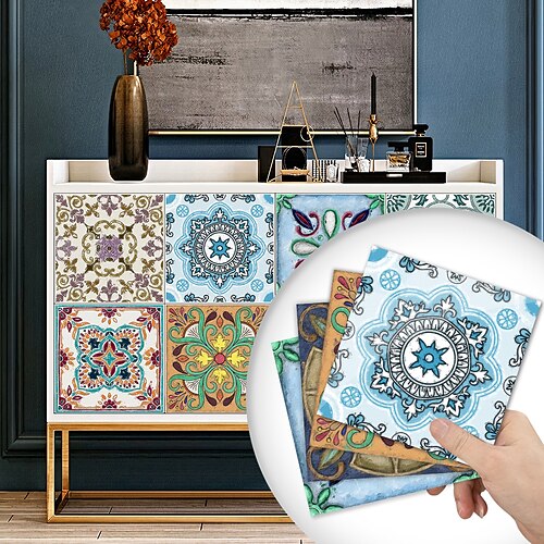 

10 PCS Creative Kitchen Oil-proof Sticker Pvc Wall Sticker Self-adhesive Bathroom Waterproof Wall Floor Tile Sticker Venice Color